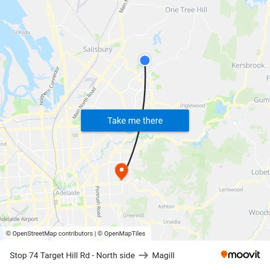 Stop 74 Target Hill Rd - North side to Magill map