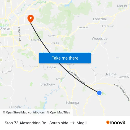Stop 73 Alexandrina Rd - South side to Magill map