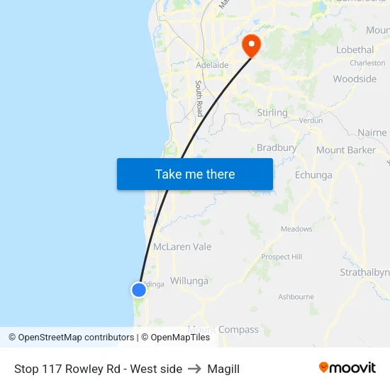 Stop 117 Rowley Rd - West side to Magill map