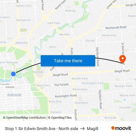 Stop 1 Sir Edwin Smith Ave - North side to Magill map