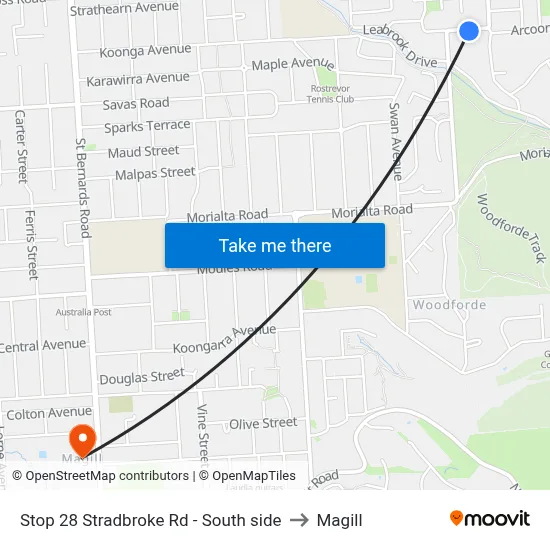 Stop 28 Stradbroke Rd - South side to Magill map