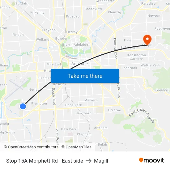 Stop 15A Morphett Rd - East side to Magill map
