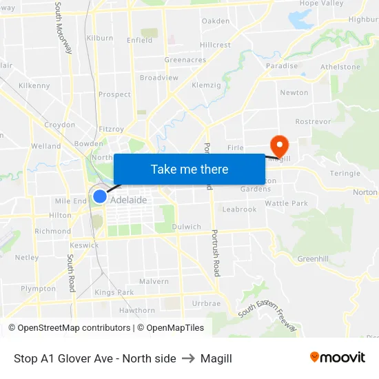 Stop A1 Glover Ave - North side to Magill map