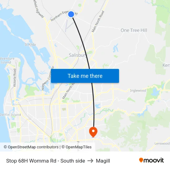 Stop 68H Womma Rd - South side to Magill map