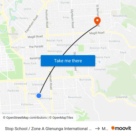 Stop School / Zone A Glenunga International High School Conyngham St to Magill map