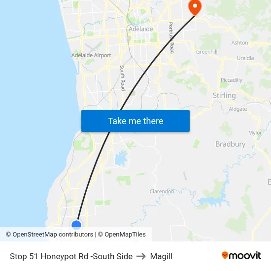Stop 51 Honeypot Rd -South Side to Magill map