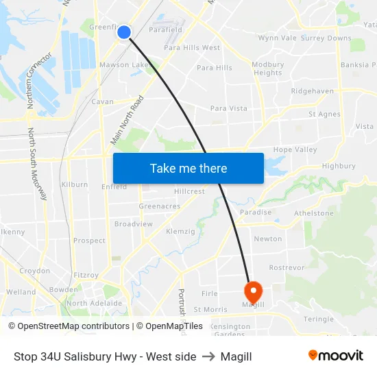 Stop 34U Salisbury Hwy - West side to Magill map