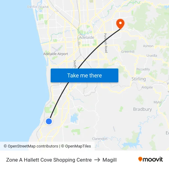 Zone A Hallett Cove Shopping Centre to Magill map
