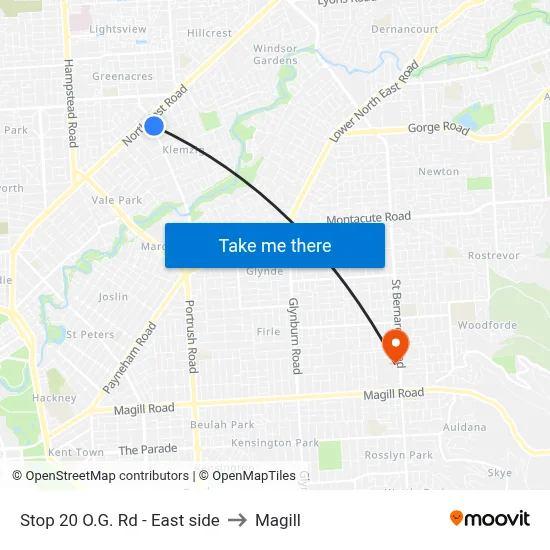 Stop 20 O.G. Rd - East side to Magill map