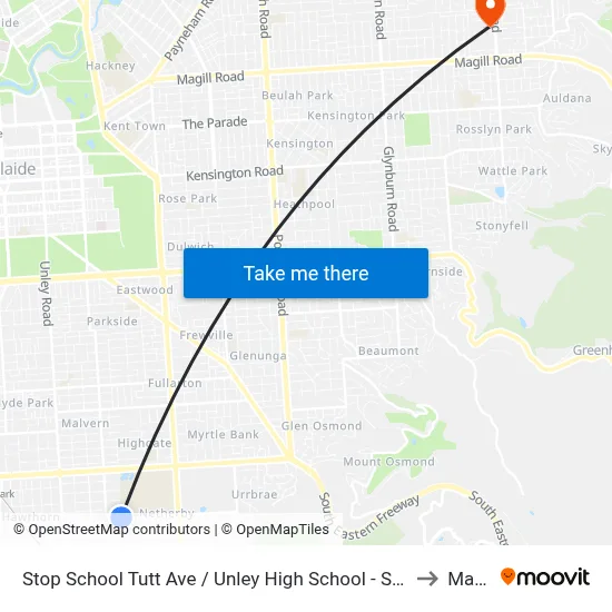 Stop School Tutt Ave / Unley High School - South side to Magill map