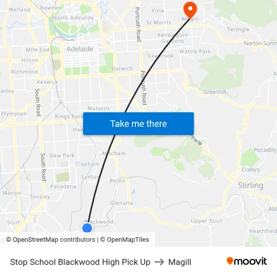 Stop School Blackwood High Pick Up to Magill map