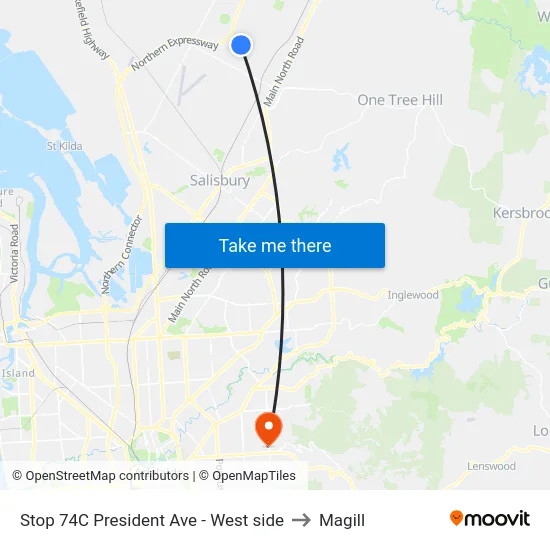 Stop 74C President Ave - West side to Magill map