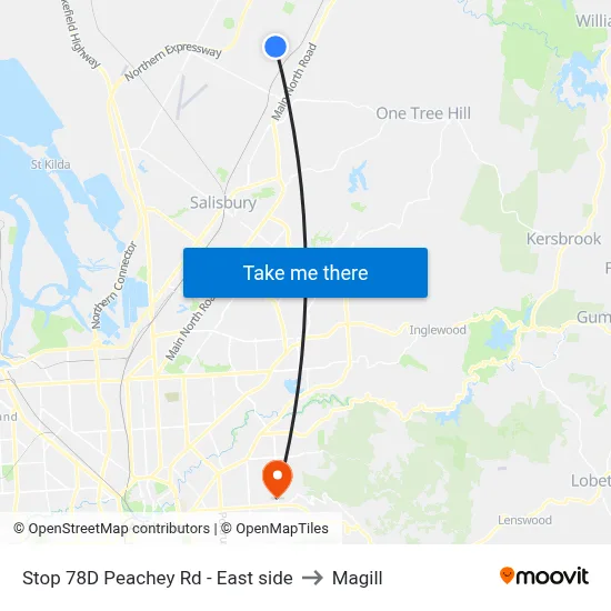 Stop 78D Peachey Rd - East side to Magill map