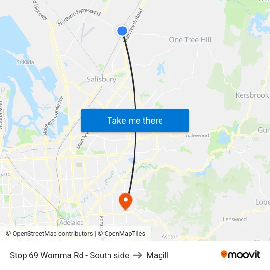 Stop 69 Womma Rd - South side to Magill map