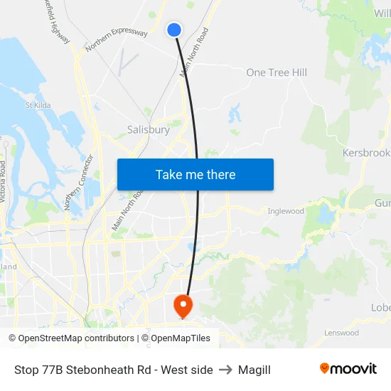 Stop 77B Stebonheath Rd - West side to Magill map