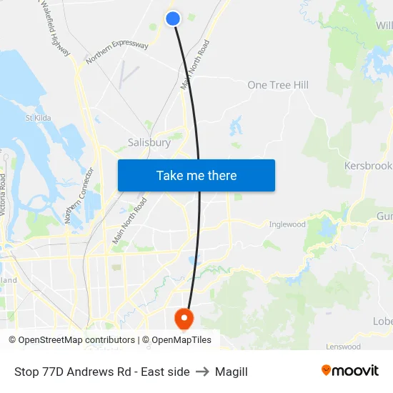 Stop 77D Andrews Rd - East side to Magill map