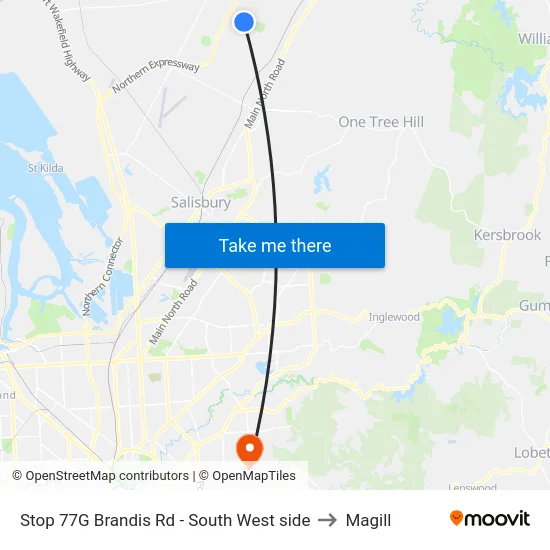 Stop 77G Brandis Rd - South West side to Magill map