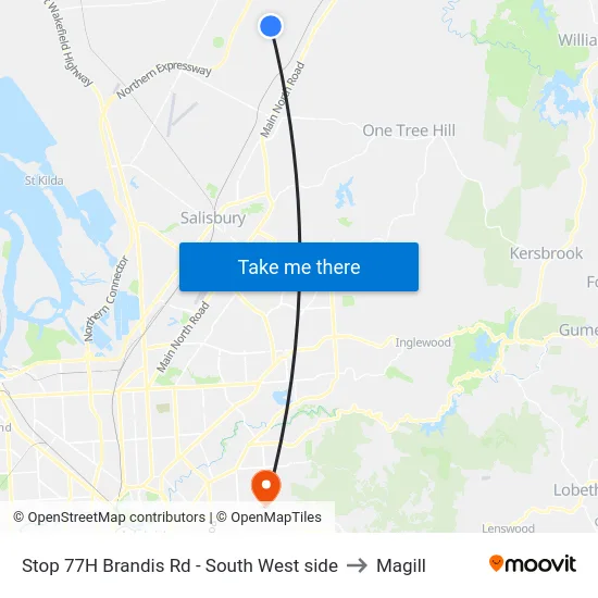 Stop 77H Brandis Rd - South West side to Magill map