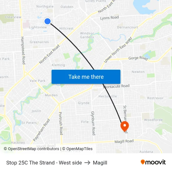 Stop 25C The Strand - West side to Magill map