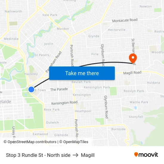 Stop 3 Rundle St - North side to Magill map