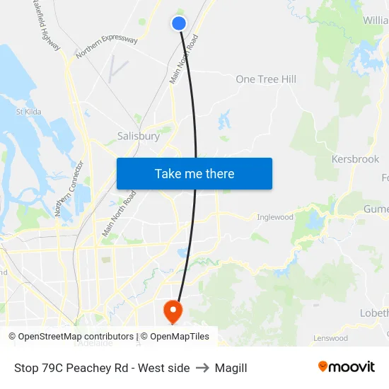 Stop 79C Peachey Rd - West side to Magill map