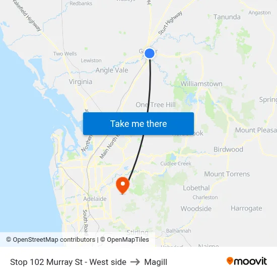 Stop 102 Murray St - West side to Magill map