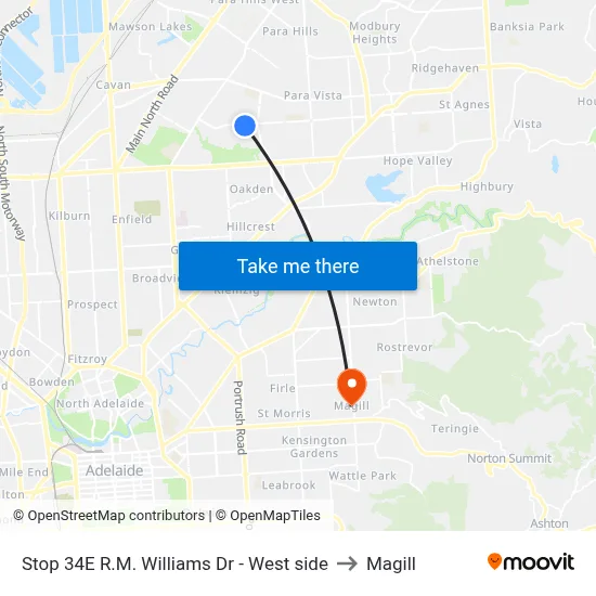 Stop 34E R.M. Williams Dr - West side to Magill map