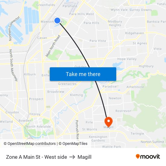 Zone A Main St - West side to Magill map