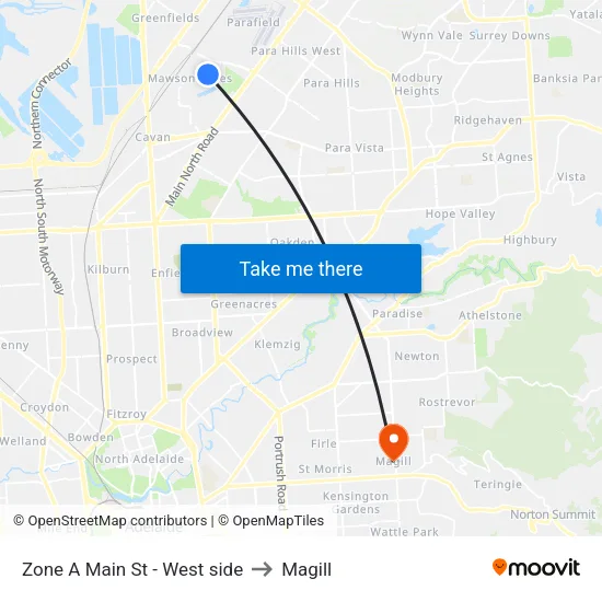 Zone A Main St - West side to Magill map