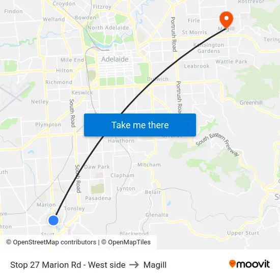 Stop 27 Marion Rd - West side to Magill map