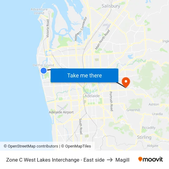 Zone C West Lakes Interchange - East side to Magill map