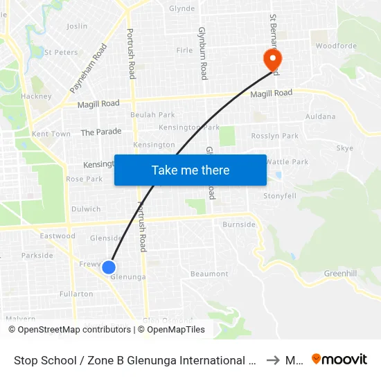 Stop School / Zone B Glenunga International High School Conyngham St to Magill map
