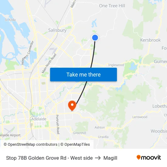 Stop 78B Golden Grove Rd - West side to Magill map