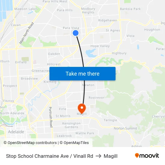 Stop School Charmaine Ave / Vinall Rd to Magill map