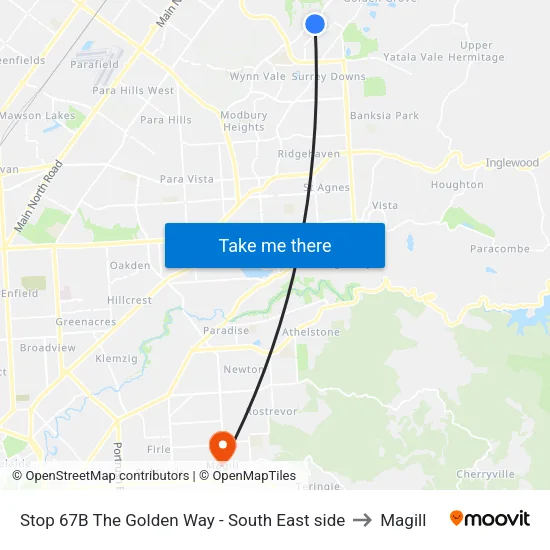 Stop 67B The Golden Way - South East side to Magill map