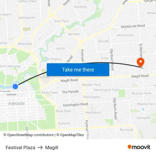 Festival Plaza to Magill map