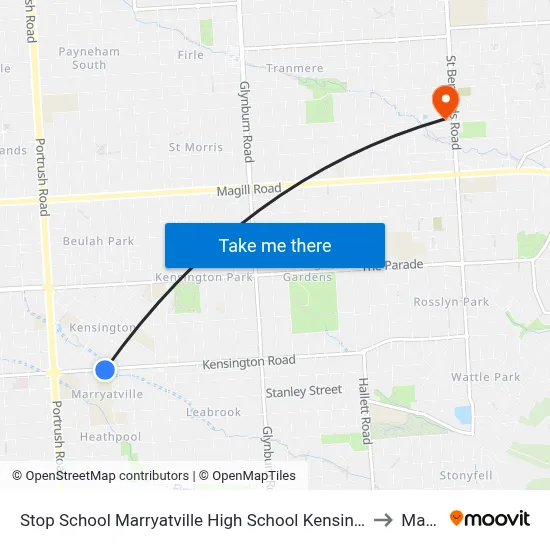 Stop School Marryatville High School Kensington Rd to Magill map