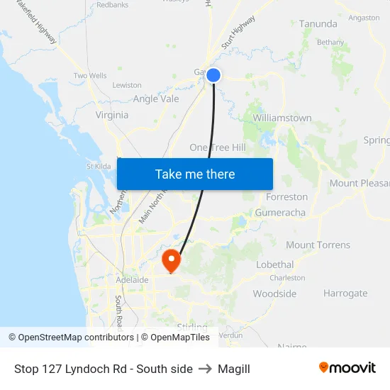 Stop 127 Lyndoch Rd - South side to Magill map