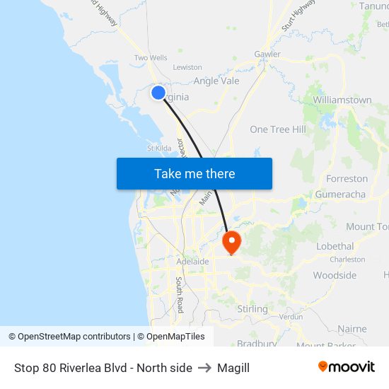 Stop 80 Riverlea Blvd - North side to Magill map