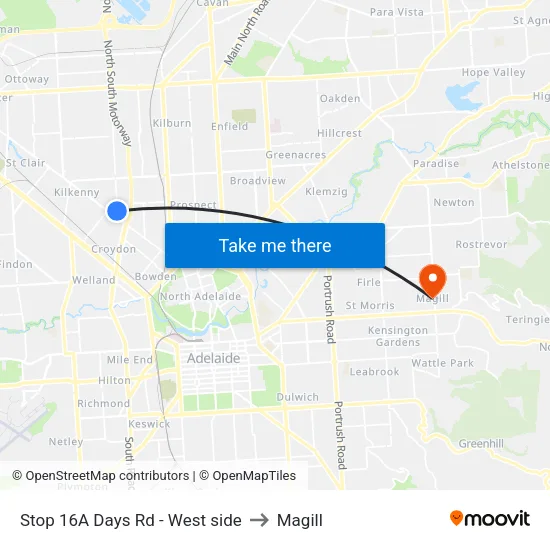 Stop 16A Days Rd - West side to Magill map