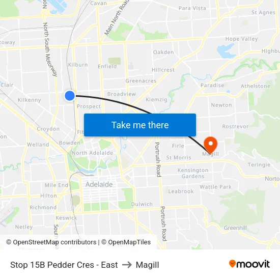 Stop 15B Pedder Cres - East to Magill map