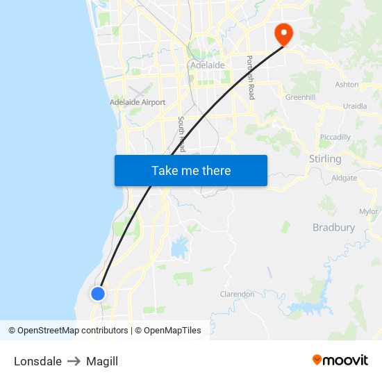 Lonsdale to Magill map
