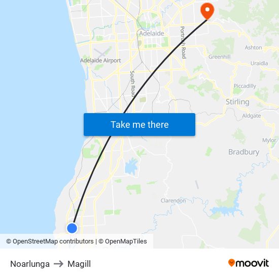 Noarlunga to Magill map