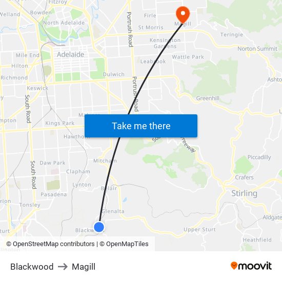 Blackwood to Magill map