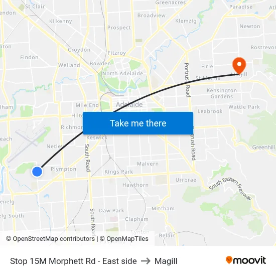 Stop 15M Morphett Rd - East side to Magill map