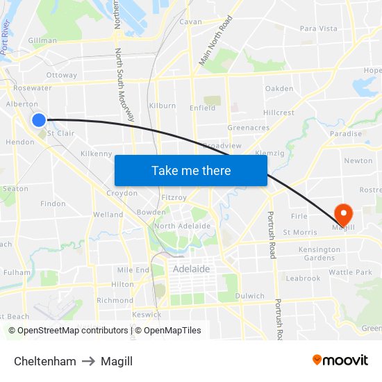 Cheltenham to Magill map