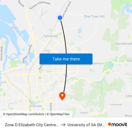 Zone D Elizabeth City Centre - North West side to University of SA (Magill Campus) map