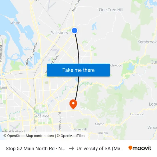 Stop 52 Main North Rd - North West side to University of SA (Magill Campus) map