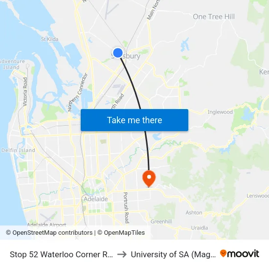 Stop 52 Waterloo Corner Rd - South side to University of SA (Magill Campus) map