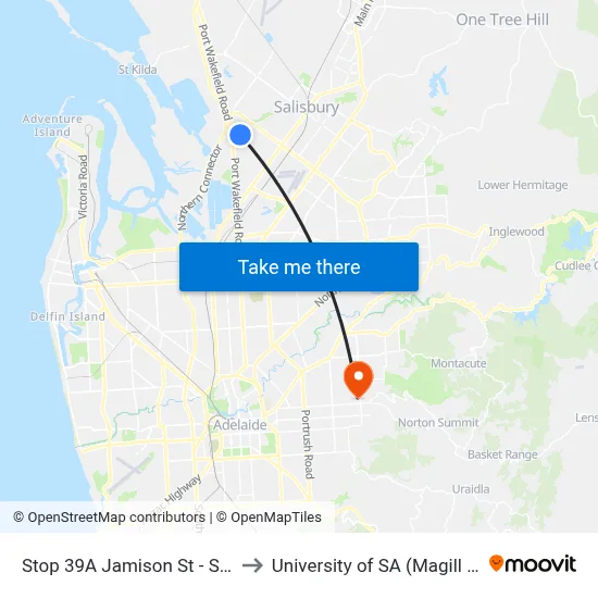 Stop 39A Jamison St - South side to University of SA (Magill Campus) map